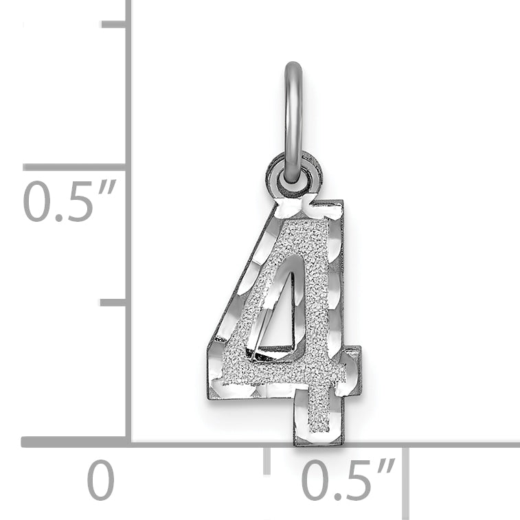 14k White Gold 14kw Small Brushed Diamond-cut Number 4 Charm