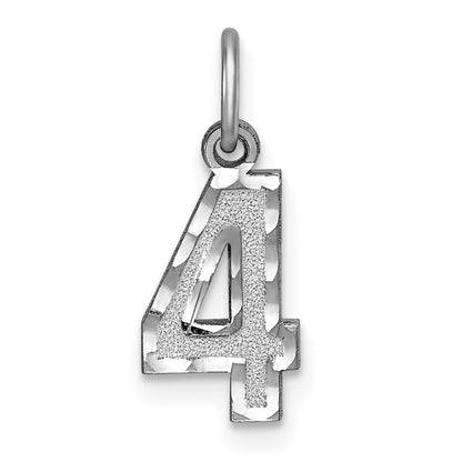 14k White Gold 14kw Small Brushed Diamond-cut Number 4 Charm
