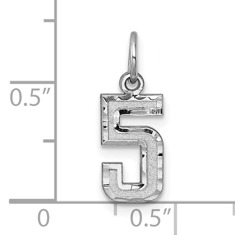 14k White Gold 14kw Small Brushed Diamond-cut Number 5 Charm