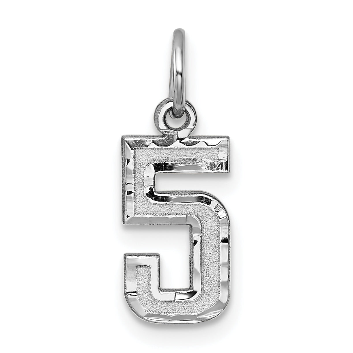 14k White Gold 14kw Small Brushed Diamond-cut Number 5 Charm