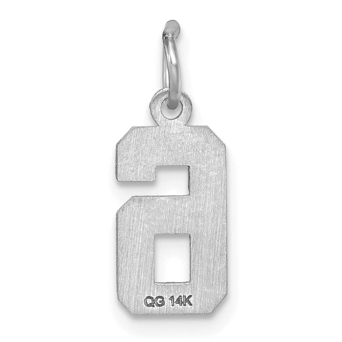 14k White Gold 14kw Small Brushed Diamond-cut Number 6 Charm