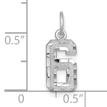 14k White Gold 14kw Small Brushed Diamond-cut Number 6 Charm