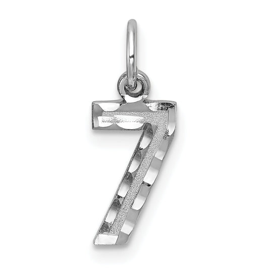 14k White Gold 14kw Small Brushed Diamond-cut Number 7 Charm