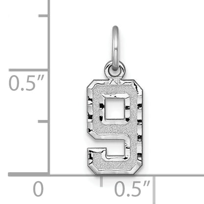 14k White Gold 14kw Small Brushed Diamond-cut Number 9 Charm