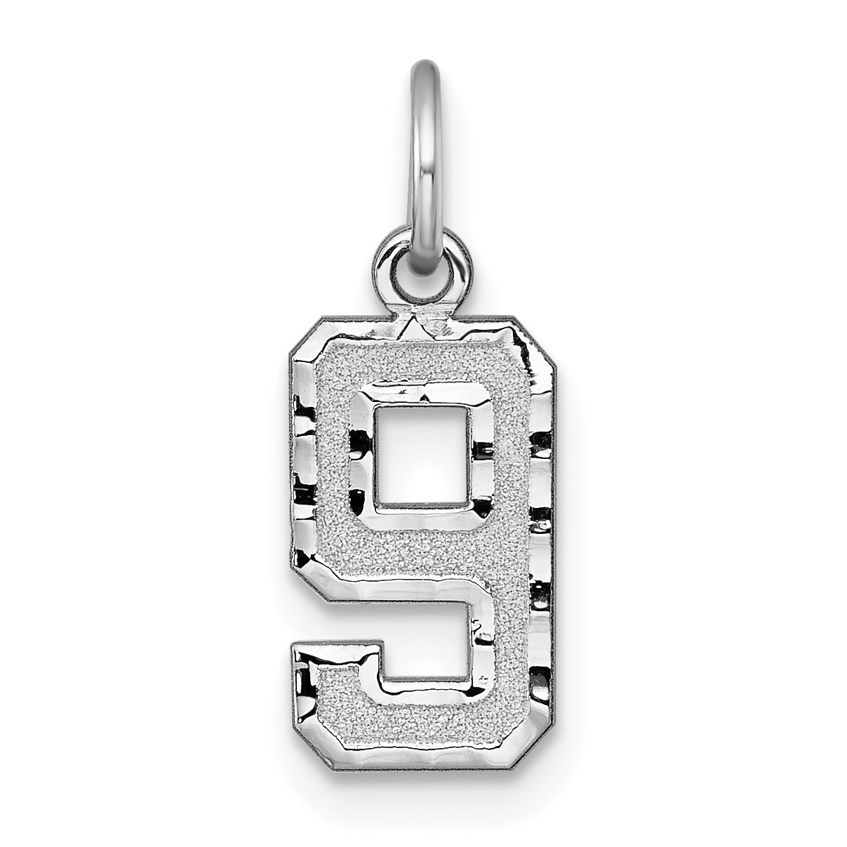 14k White Gold 14kw Small Brushed Diamond-cut Number 9 Charm