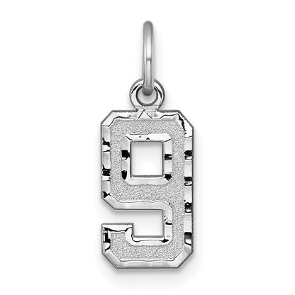 14k White Gold 14kw Small Brushed Diamond-cut Number 9 Charm