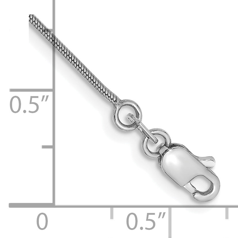 14K White Gold 7 Inch .9mm Round Snake With Lobster Clasp Chain Bracelet