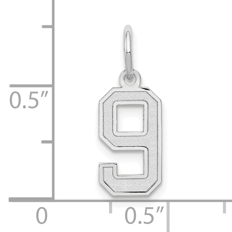 14k White Gold 14kw Small Satin Number 9 Charm