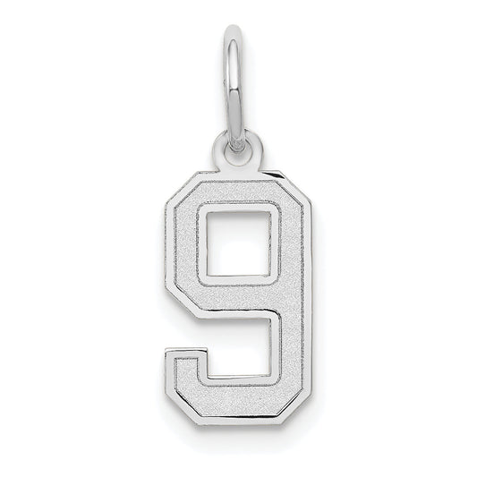 14k White Gold 14kw Small Satin Number 9 Charm
