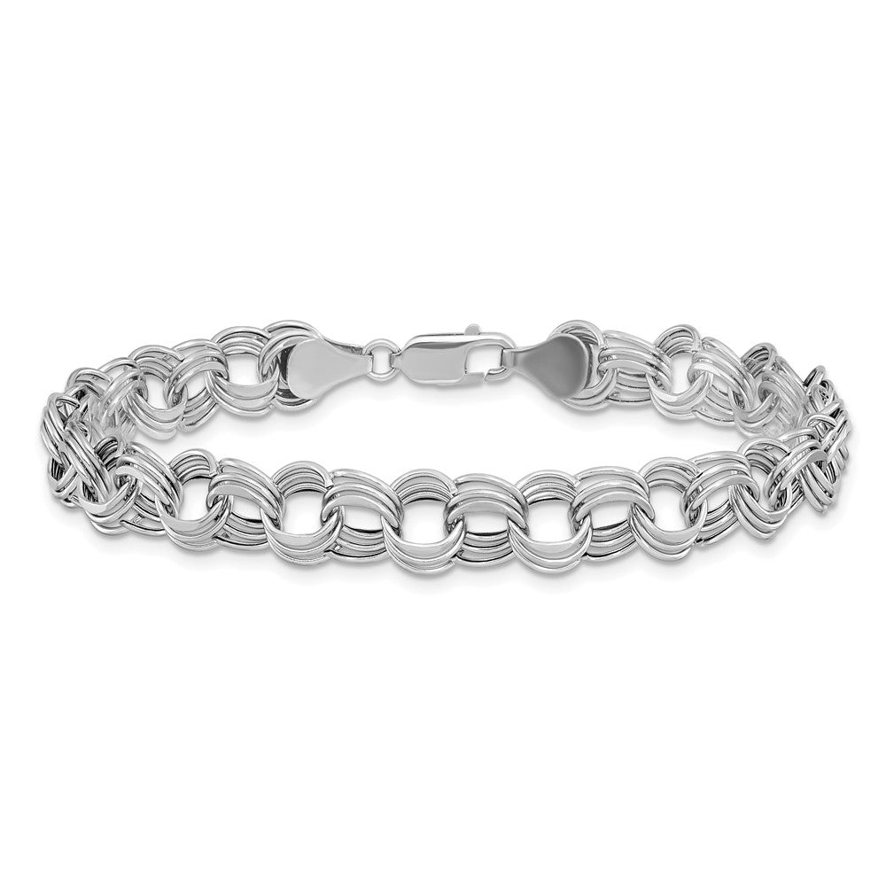 14K White Gold 8.5mm Hollow Triple Link 7.25 Inch Charm Bracelet