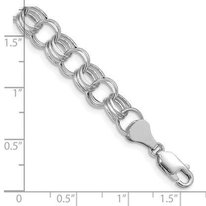 14K White Gold 8.5mm Hollow Triple Link 7.25 Inch Charm Bracelet