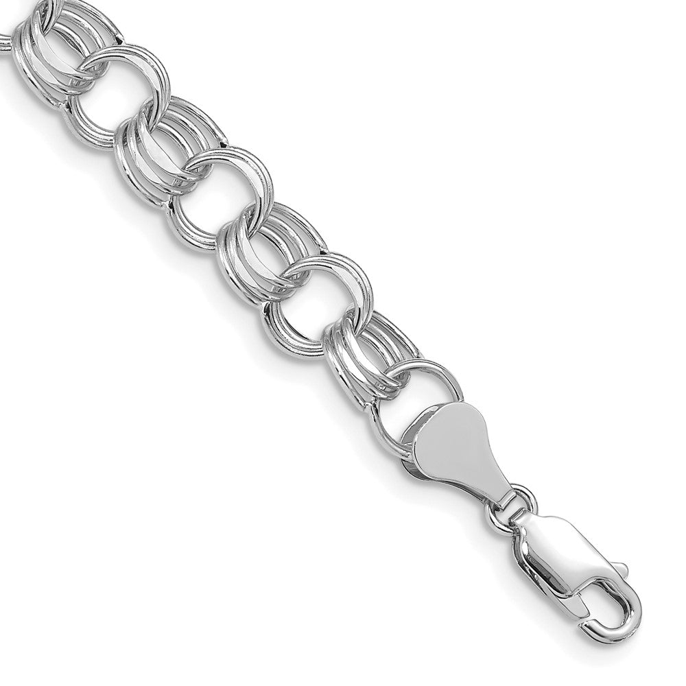 14K White Gold 8.5mm Hollow Triple Link 7.25 Inch Charm Bracelet