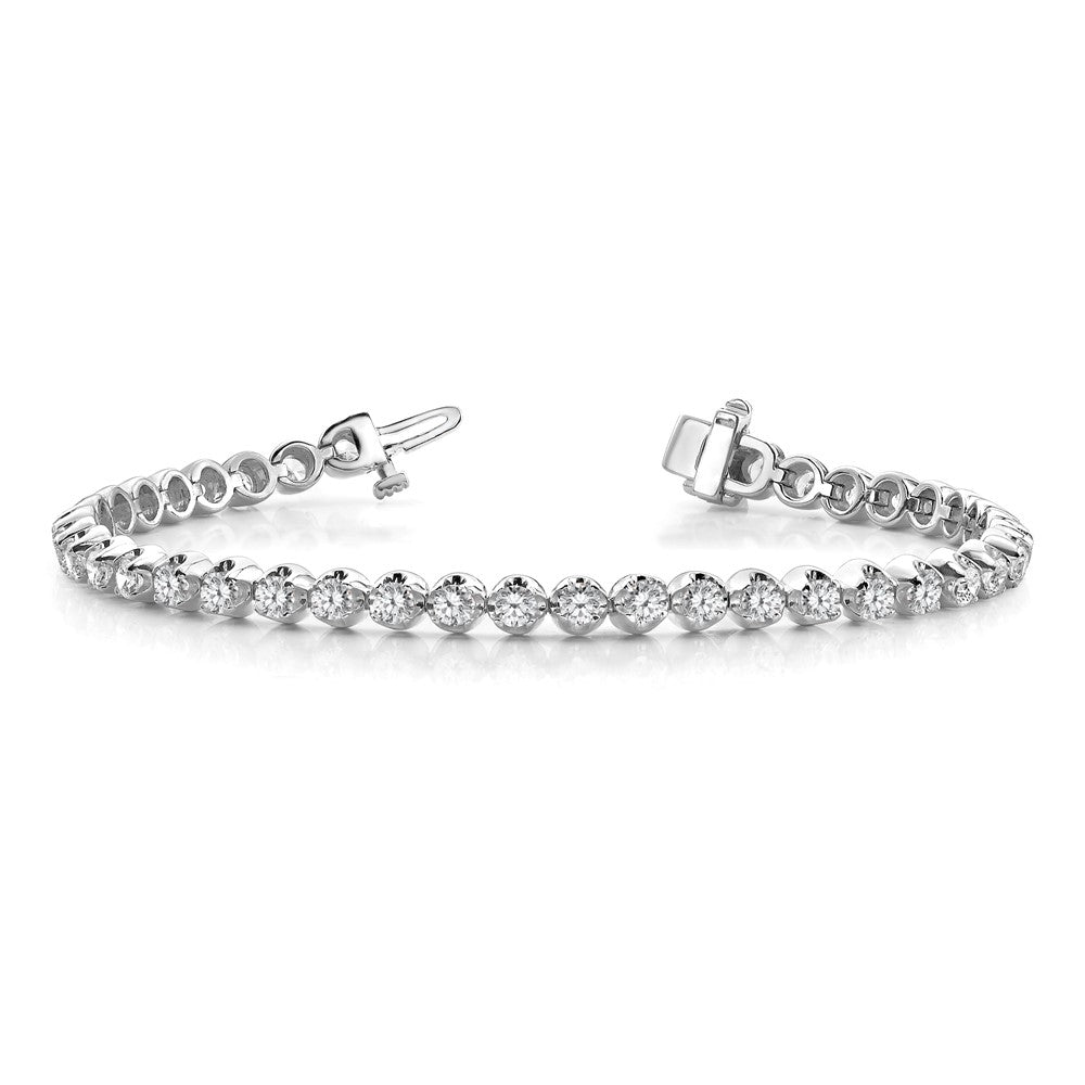14K White Gold Complete 3.8 Carat Round A Diamond 4 Prong 7 Inch Tennis Bracelet
