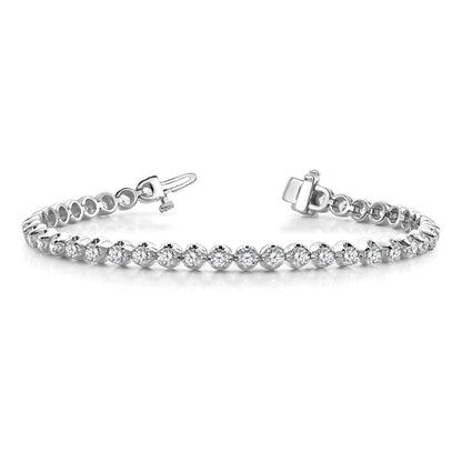 14K White Gold Complete 3.8 Carat Round A Diamond 4 Prong 7 Inch Tennis Bracelet