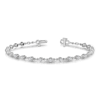 14K White Gold Complete 2.25 Carat Round A Diamond 2 Prong 7 Inch Tennis Bracelet