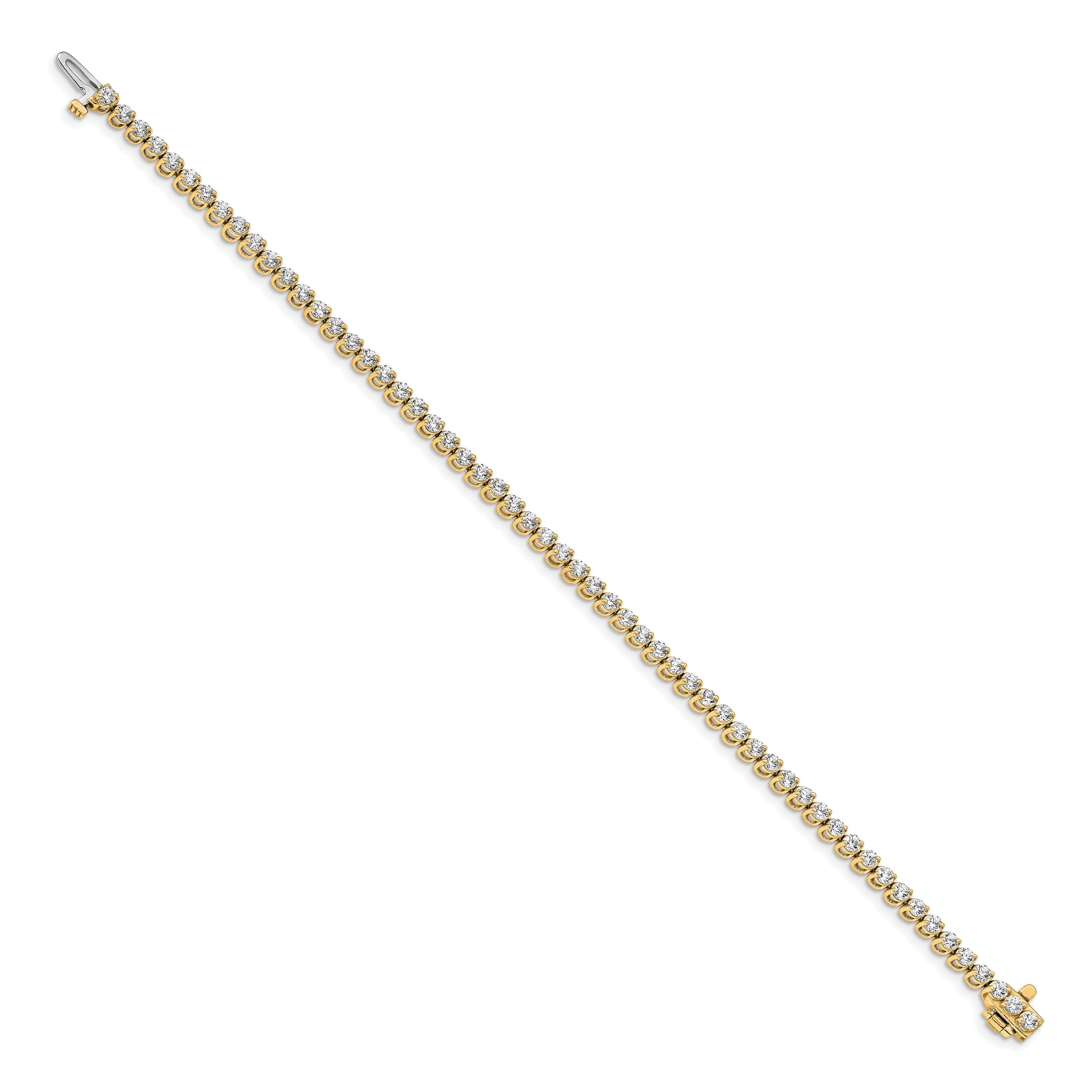 14K Yellow Gold Complete 2.9 Carat Round A Diamond 2 Prong 7 Inch Tennis Bracelet