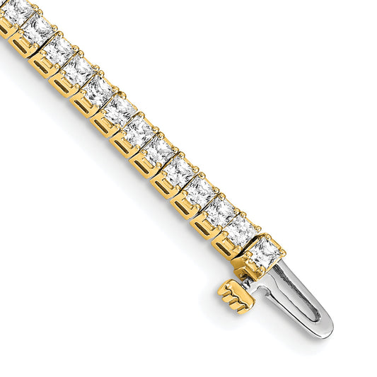 14K Yellow Gold Complete 4 Carat Princess Aaa Diamond Prong 7 Inch Tennis Bracelet