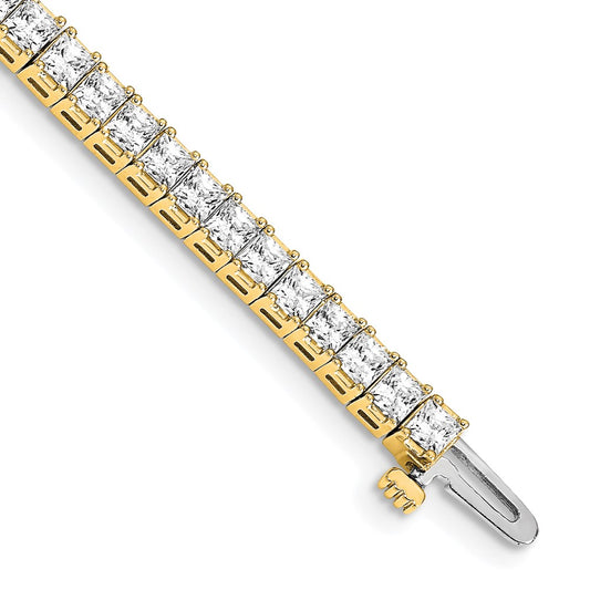 14K Yellow Gold Complete 6.6 Carat Princess Aaa Diamond 4 Prong 7 Inch Tennis Bracelet