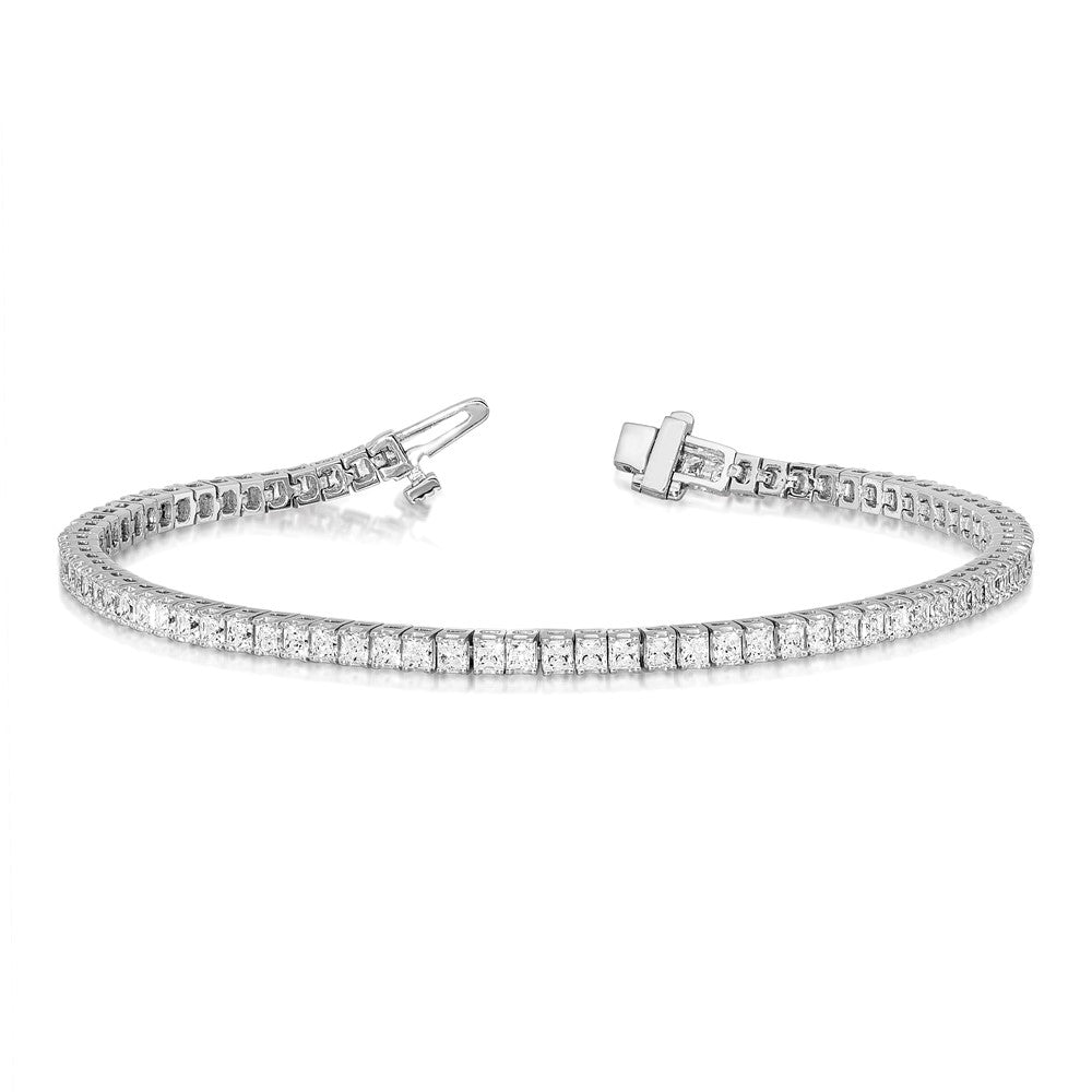 14K White Gold Complete 6.6 Carat Princess Vs Diamond 4 Prong 7 Inch Tennis Bracelet