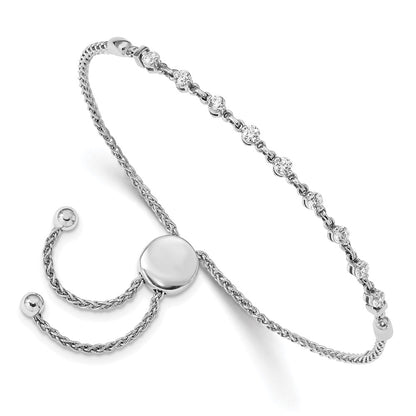 14K White Gold Polished Complete 1/2 Carat Aa Diamond Adjustable Bracelet