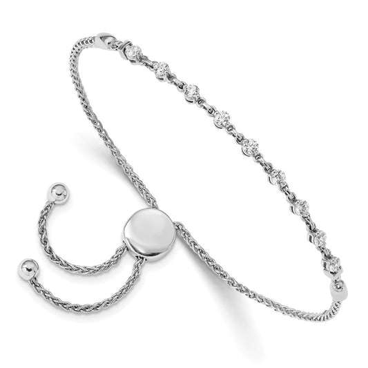 14K White Gold Polished Complete 1/2 Carat Aa Diamond Adjustable Bracelet