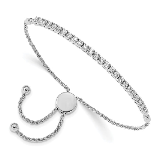 14K White Gold Polished Complete 1 Carat Vs Diamond Adjustable Bracelet