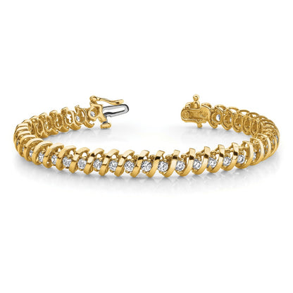 14K Yellow Gold Complete 1.4 Carat Round Aa Diamond Fancy Spiral 7 Inch Tennis Bracelet
