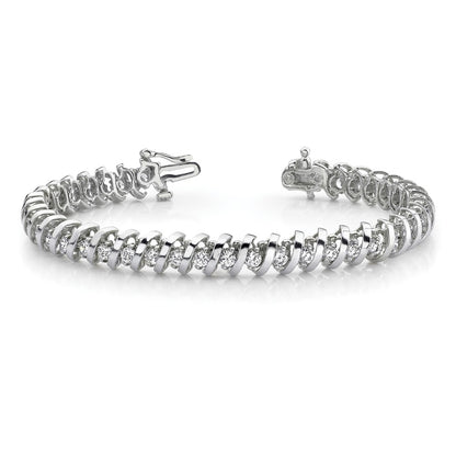 14K White Gold Complete 1.4 Carat Round Aa Diamond Fancy Spiral 7 Inch Tennis Bracelet