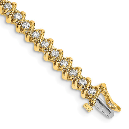 14K Yellow Gold Complete 2.25 Carat Round Vs Diamond Fancy Spiral 7 Inch Tennis Bracelet