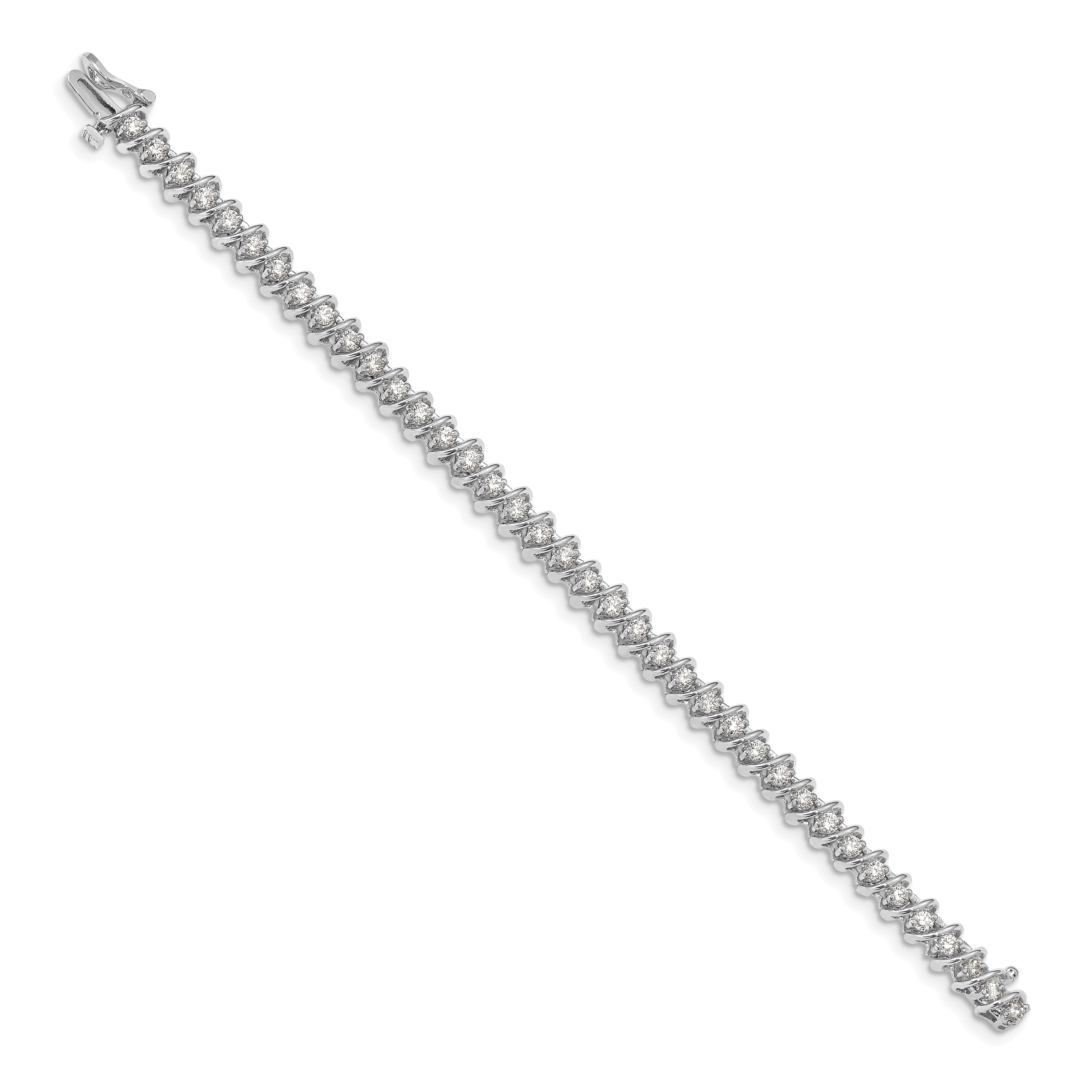 14K White Gold Complete 2.25 Carat Round Aaa Diamond Fancy Spiral 7 Inch Tennis Bracelet