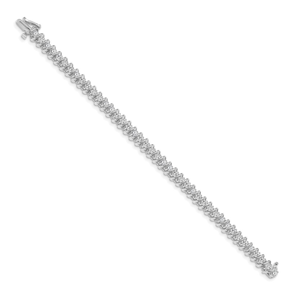 14K White Gold Complete 3.31 Carat Round A Diamond Fancy Spiral 7 Inch Tennis Bracelet