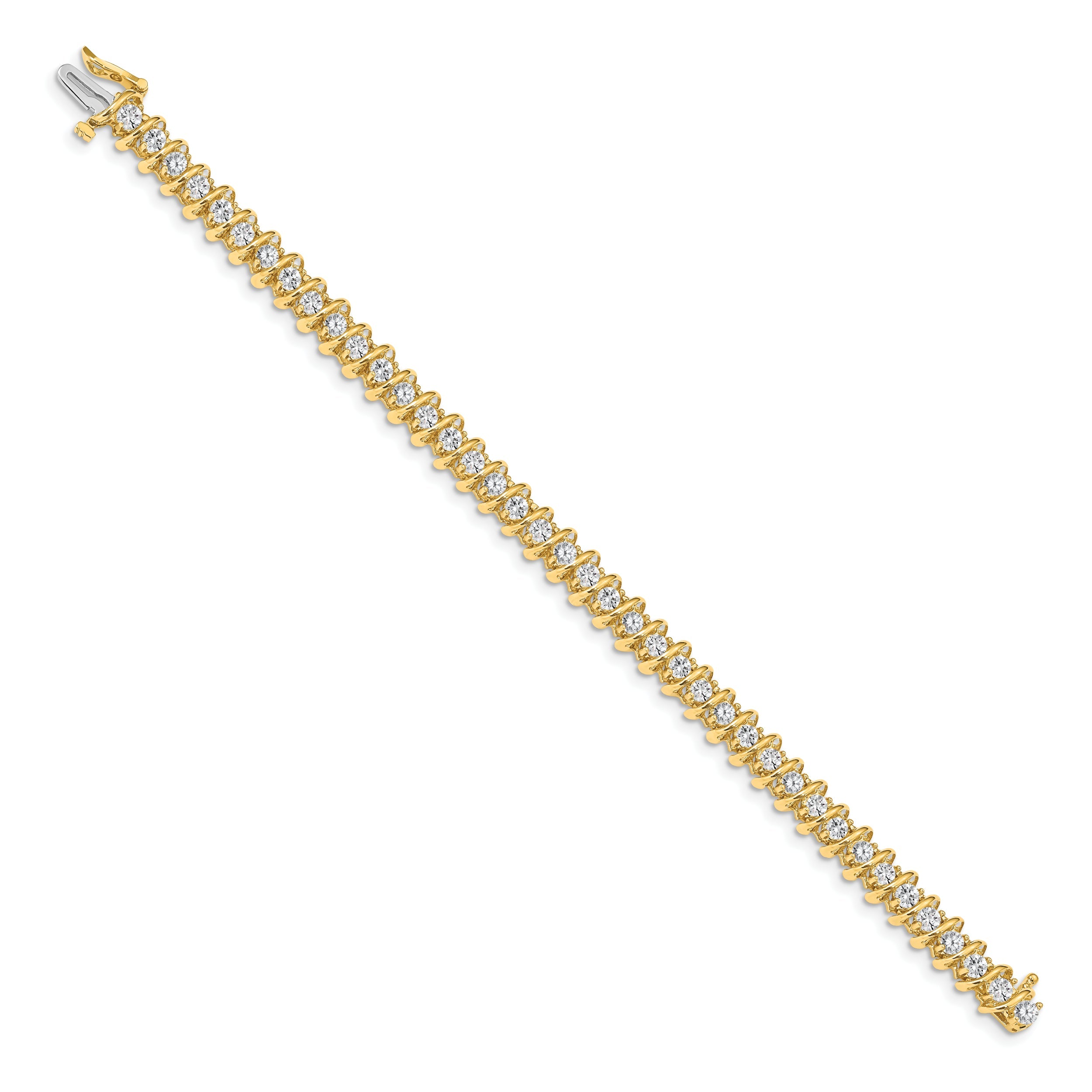 14K Yellow Gold Complete 3.72 Carat Round A Diamond Fancy Spiral 7 Inch Tennis Bracelet