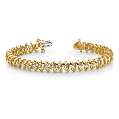 14K Yellow Gold Complete 5 Carat Round A Diamond Fancy Spiral 7 Inch Tennis Bracelet