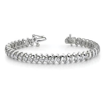 14K White Gold Complete 5 Carat Round Vs Diamond Fancy Spiral 7 Inch Tennis Bracelet