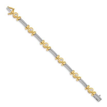 14K Two Tone Complete 1.4 Carat Round Aa Diamond Bezel And Twisted Bar 7 Inch Bracelet