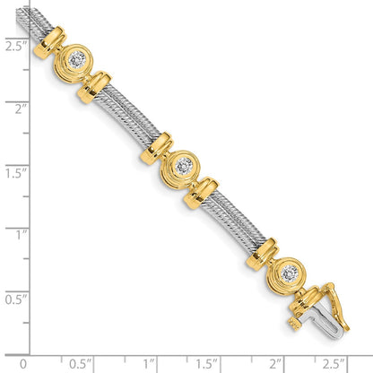 14K Two Tone Complete 1.4 Carat Round Vs Diamond Bezel And Twisted Bar 7 Inch Bracelet