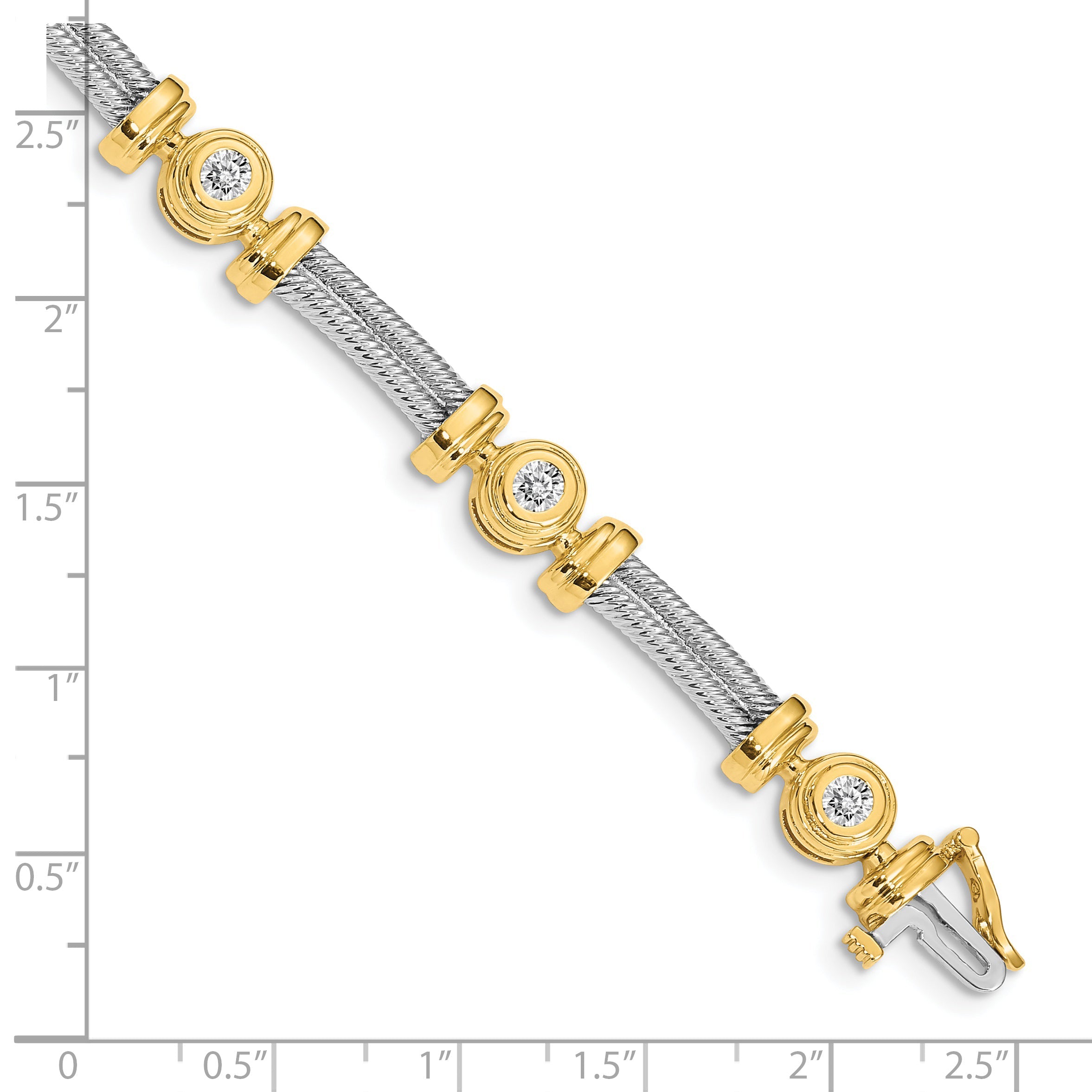 14K Two Tone Complete 1.4 Carat Round A Diamond Bezel And Twisted Bar 7 Inch Bracelet