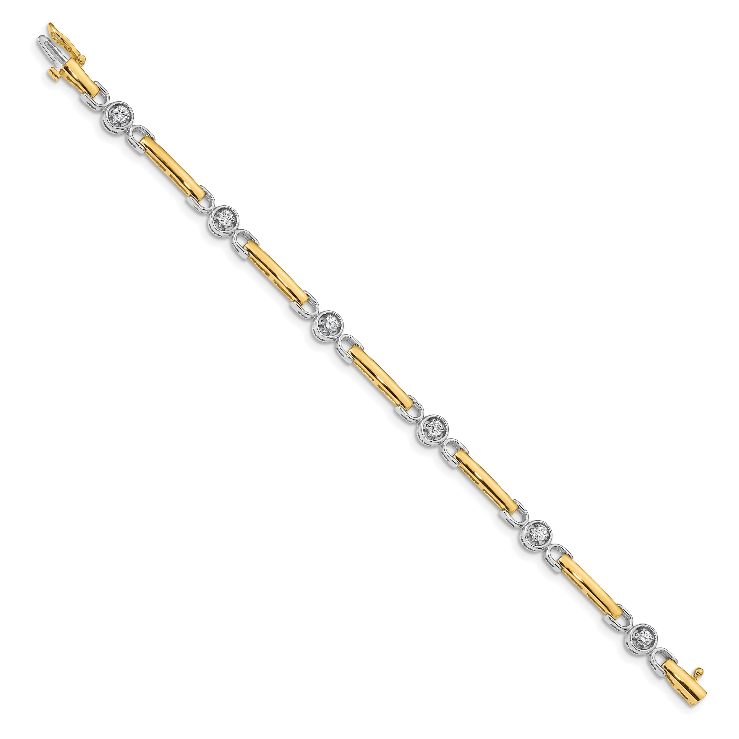 14K Two Tone Complete 1/2 Carat Round Vs Diamond Bar 7 Inch Tennis Bracelet