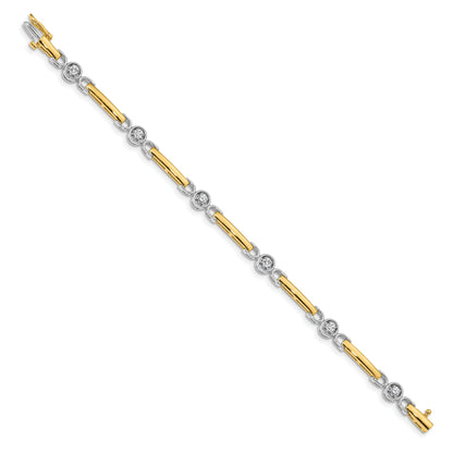 14K Two Tone Complete 1/2 Carat Round Aaa Diamond Bar 7 Inch Tennis Bracelet