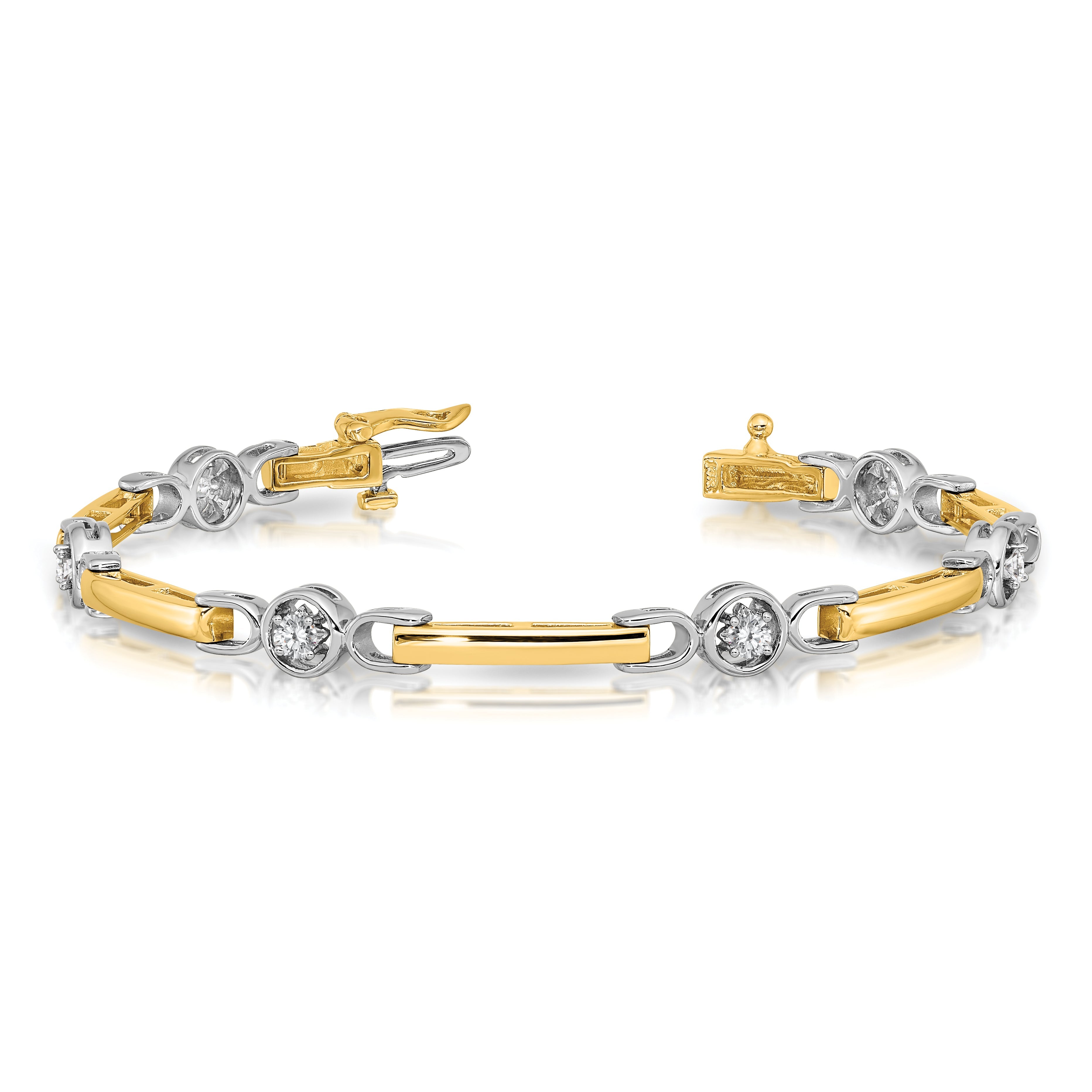 14K Two Tone Complete 1/2 Carat Round Vs Diamond Bar 7 Inch Tennis Bracelet