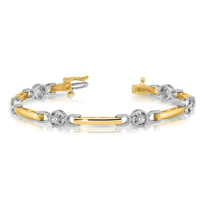 14K Two Tone Complete 1/2 Carat Round Vs Diamond Bar 7 Inch Tennis Bracelet
