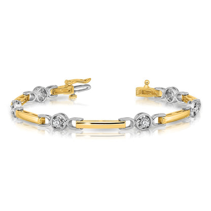 14K Two Tone Complete 1/2 Carat Round Aaa Diamond Bar 7 Inch Tennis Bracelet