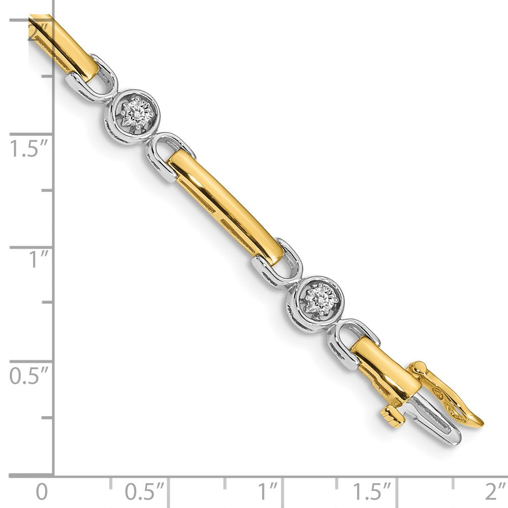 14K Two Tone Complete 1/2 Carat Round Aa Diamond Bar 7 Inch Tennis Bracelet