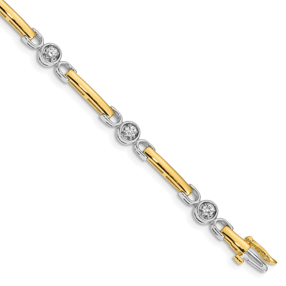 14K Two Tone Complete 1/2 Carat Round Aa Diamond Bar 7 Inch Tennis Bracelet