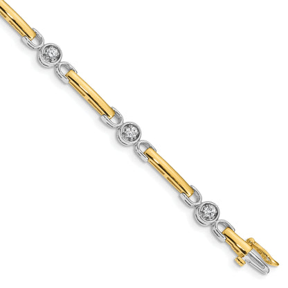 14K Two Tone Complete 1/2 Carat Round Vs Diamond Bar 7 Inch Tennis Bracelet