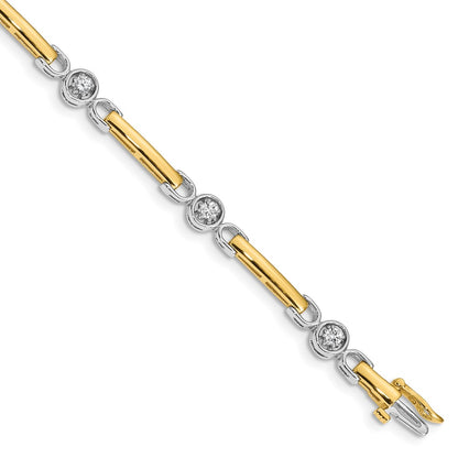 14K Two Tone Complete 1/2 Carat Round Aaa Diamond Bar 7 Inch Tennis Bracelet