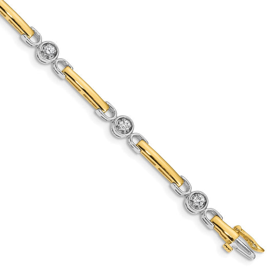14K Two Tone Complete 1/2 Carat Round Aaa Diamond Bar 7 Inch Tennis Bracelet