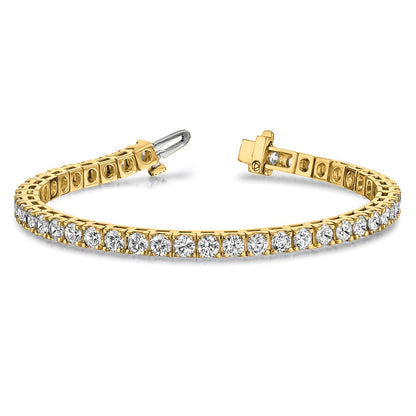 14K Yellow Gold Complete 6.6 Carat Round A Diamond 4 Prong 7 Inch Tennis Bracelet