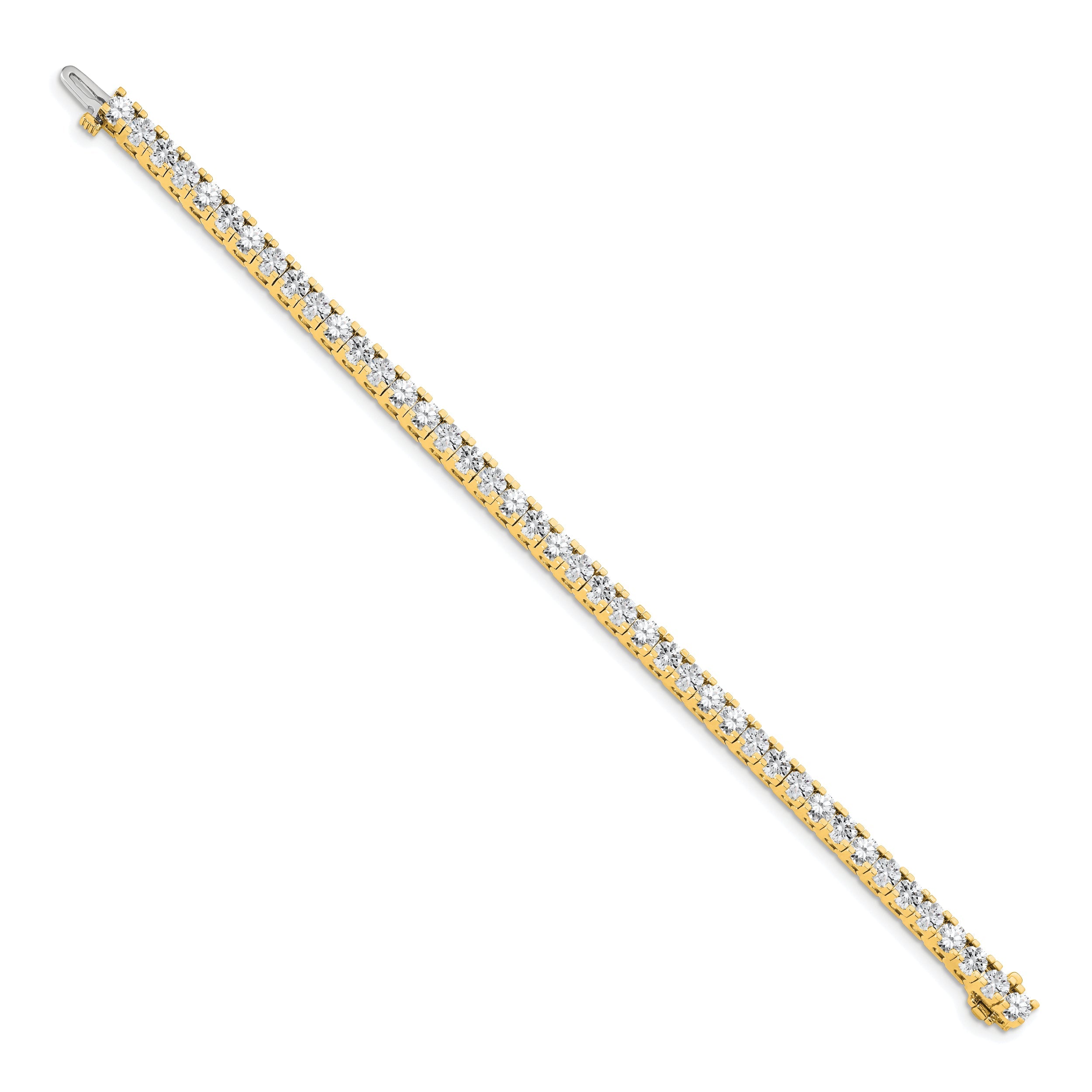 14K Yellow Gold Complete 7.5 Carat Round A Diamond 4 Prong 7 Inch Tennis Bracelet