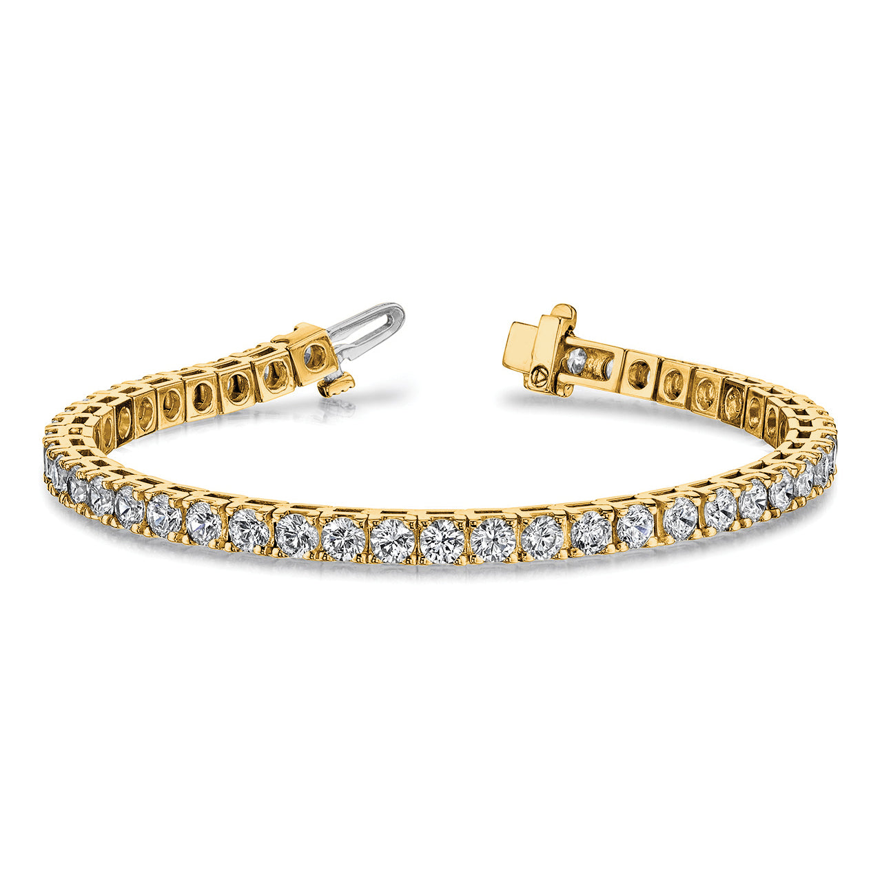 14K Yellow Gold Complete 7.5 Carat Round A Diamond 4 Prong 7 Inch Tennis Bracelet